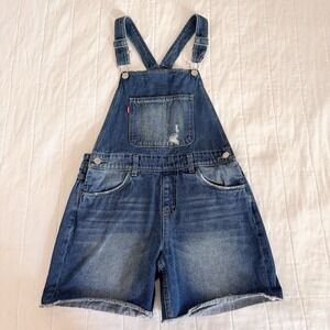 Levi's Girls Denim Shortalls Size 14 Reg Medium‎ Wash. Raw Hem. Short Overalls